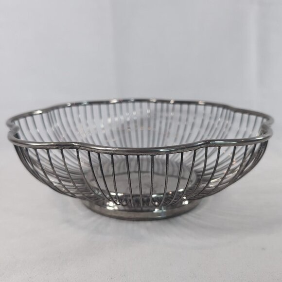 Vintage EP Brass SilverPlate Wire Bowl Fruit Floral Flower Pedestal Bread Basket - Picture 3 of 10